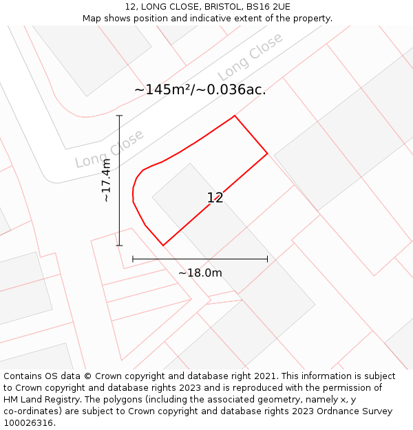 12, LONG CLOSE, BRISTOL, BS16 2UE: Plot and title map