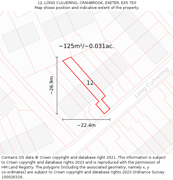12, LONG CULVERING, CRANBROOK, EXETER, EX5 7ES: Plot and title map