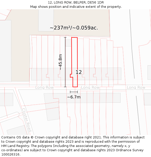 12, LONG ROW, BELPER, DE56 1DR: Plot and title map