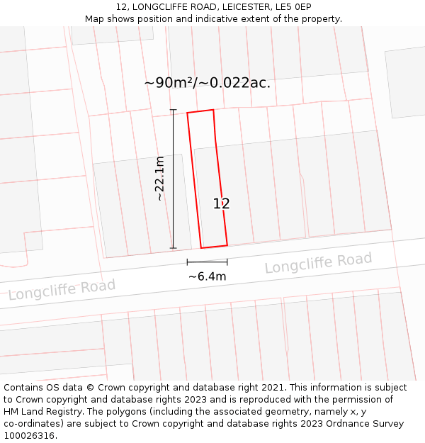 12, LONGCLIFFE ROAD, LEICESTER, LE5 0EP: Plot and title map