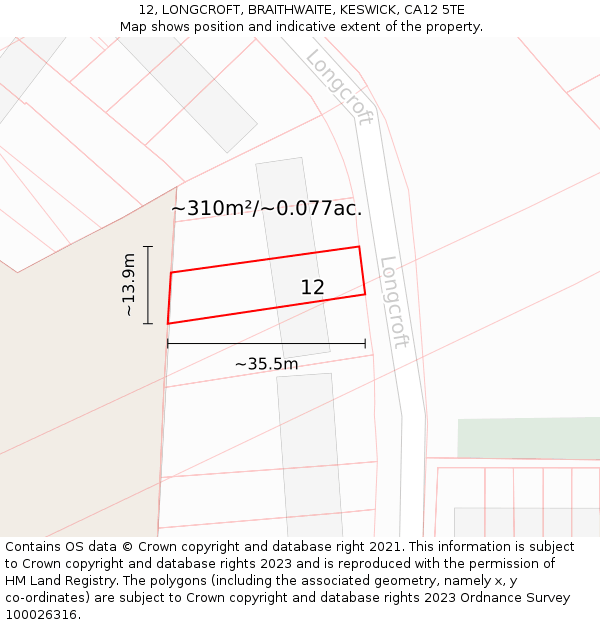 12, LONGCROFT, BRAITHWAITE, KESWICK, CA12 5TE: Plot and title map