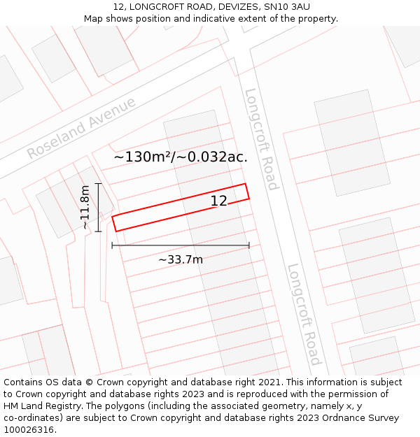 12, LONGCROFT ROAD, DEVIZES, SN10 3AU: Plot and title map