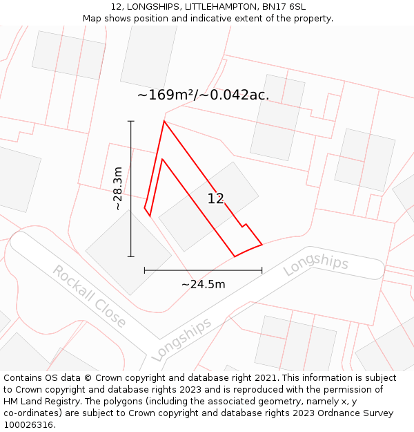 12, LONGSHIPS, LITTLEHAMPTON, BN17 6SL: Plot and title map