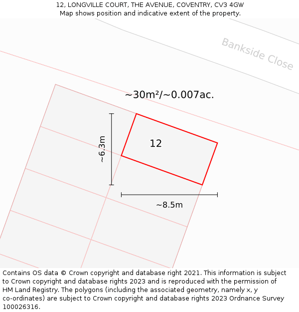 12, LONGVILLE COURT, THE AVENUE, COVENTRY, CV3 4GW: Plot and title map