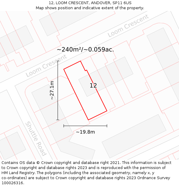 12, LOOM CRESCENT, ANDOVER, SP11 6US: Plot and title map