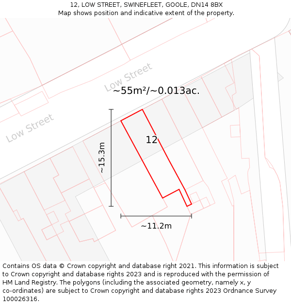 12, LOW STREET, SWINEFLEET, GOOLE, DN14 8BX: Plot and title map
