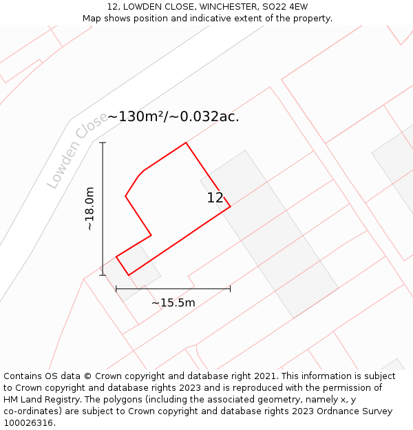 12, LOWDEN CLOSE, WINCHESTER, SO22 4EW: Plot and title map
