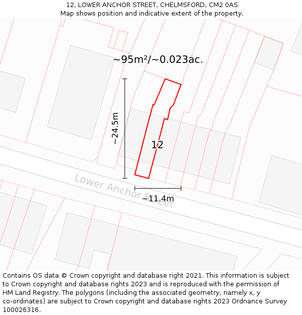 12, LOWER ANCHOR STREET, CHELMSFORD, CM2 0AS: Plot and title map