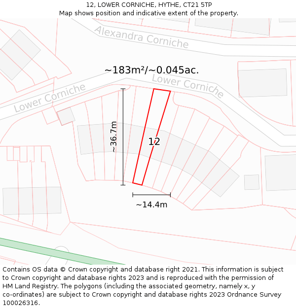 12, LOWER CORNICHE, HYTHE, CT21 5TP: Plot and title map