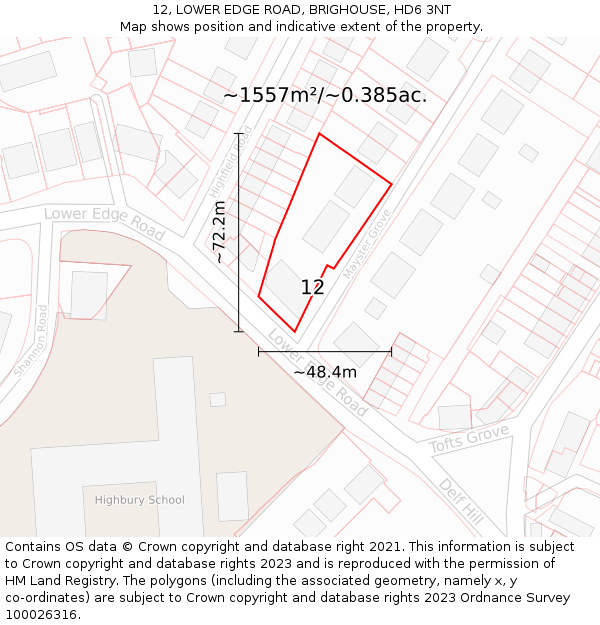 12, LOWER EDGE ROAD, BRIGHOUSE, HD6 3NT: Plot and title map