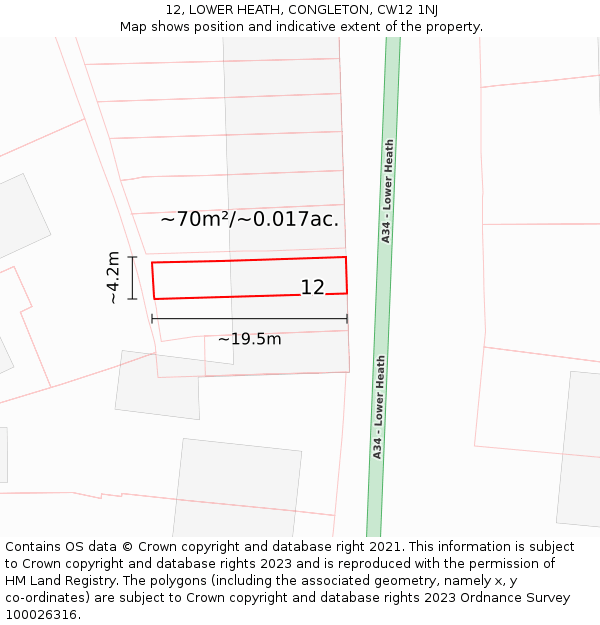 12, LOWER HEATH, CONGLETON, CW12 1NJ: Plot and title map