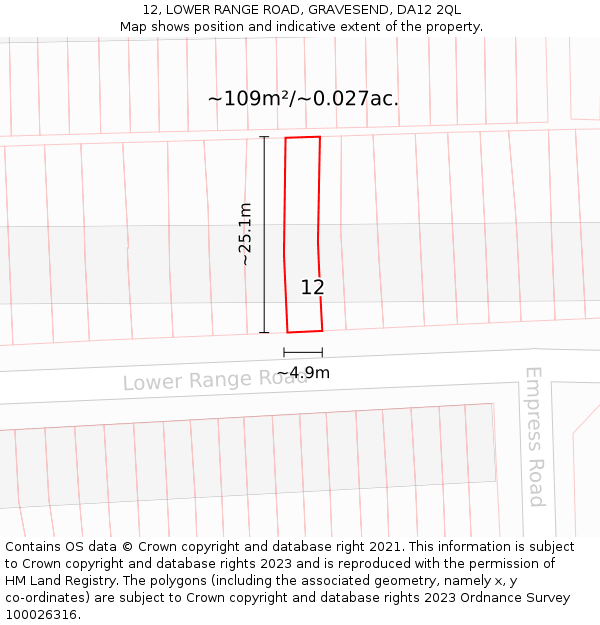 12, LOWER RANGE ROAD, GRAVESEND, DA12 2QL: Plot and title map