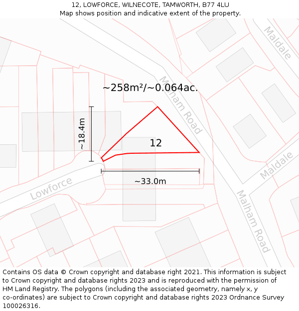 12, LOWFORCE, WILNECOTE, TAMWORTH, B77 4LU: Plot and title map