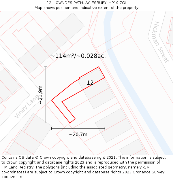 12, LOWNDES PATH, AYLESBURY, HP19 7GL: Plot and title map