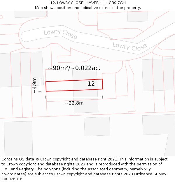 12, LOWRY CLOSE, HAVERHILL, CB9 7GH: Plot and title map