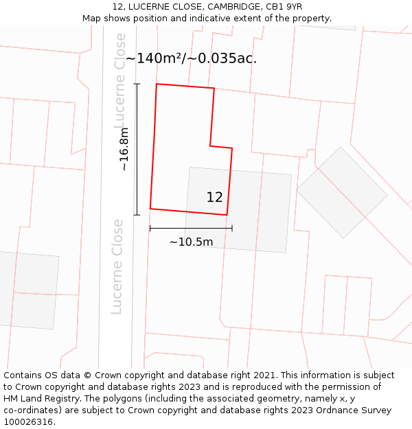 12, LUCERNE CLOSE, CAMBRIDGE, CB1 9YR: Plot and title map