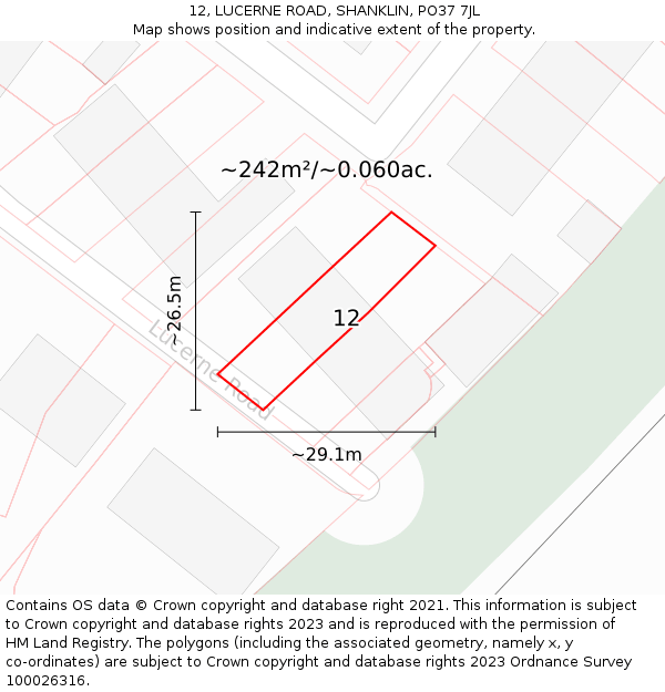 12, LUCERNE ROAD, SHANKLIN, PO37 7JL: Plot and title map