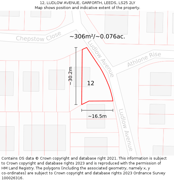 12, LUDLOW AVENUE, GARFORTH, LEEDS, LS25 2LY: Plot and title map