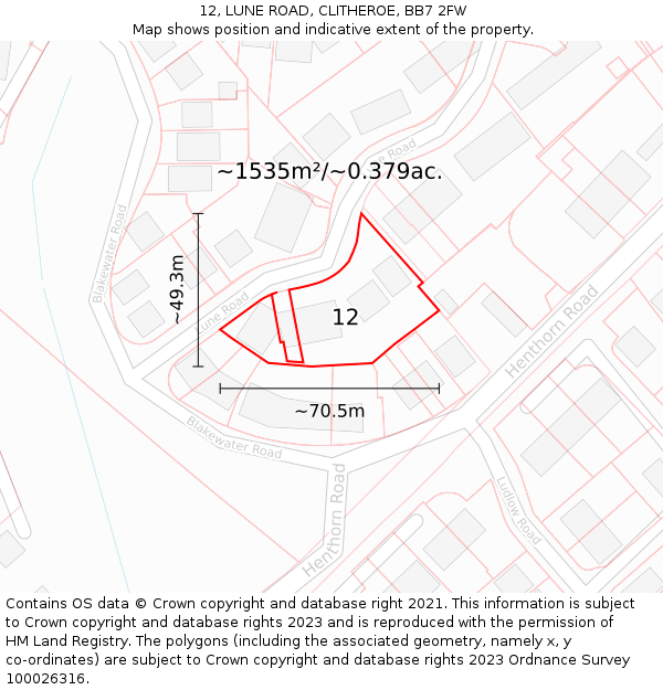 12, LUNE ROAD, CLITHEROE, BB7 2FW: Plot and title map