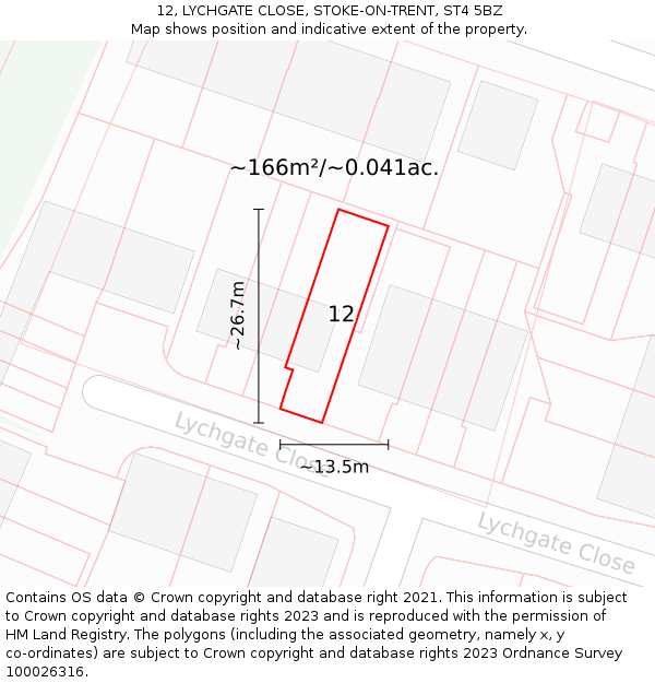 12, LYCHGATE CLOSE, STOKE-ON-TRENT, ST4 5BZ: Plot and title map
