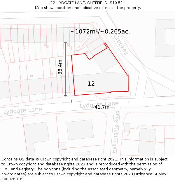 12, LYDGATE LANE, SHEFFIELD, S10 5FH: Plot and title map