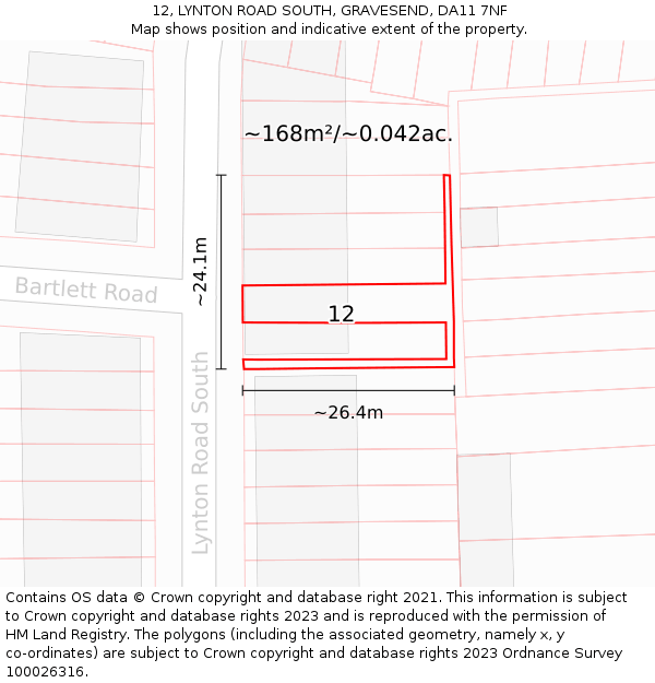 12, LYNTON ROAD SOUTH, GRAVESEND, DA11 7NF: Plot and title map