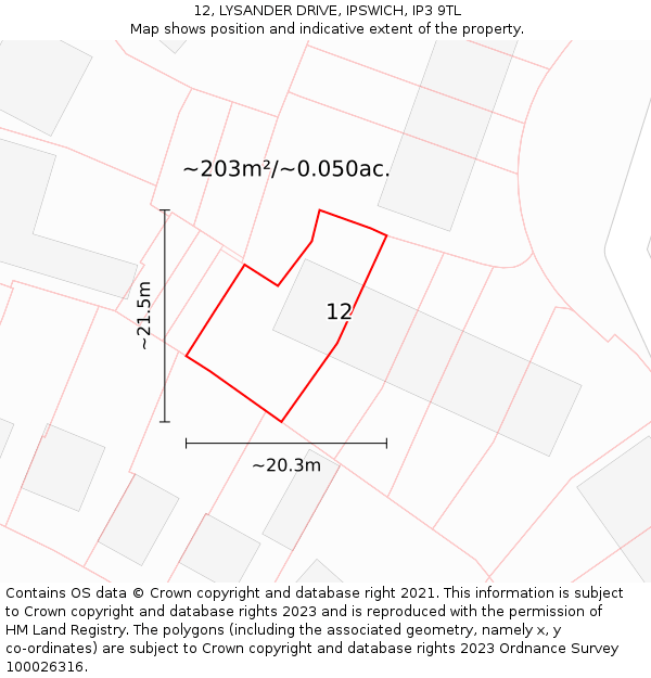 12, LYSANDER DRIVE, IPSWICH, IP3 9TL: Plot and title map