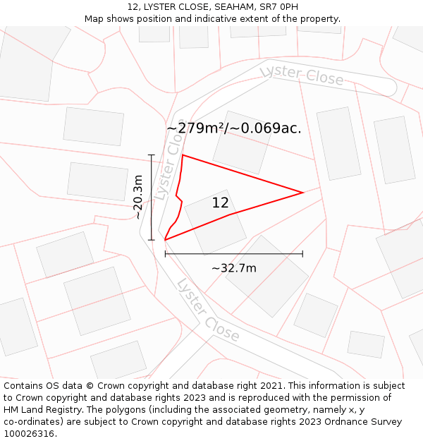 12, LYSTER CLOSE, SEAHAM, SR7 0PH: Plot and title map