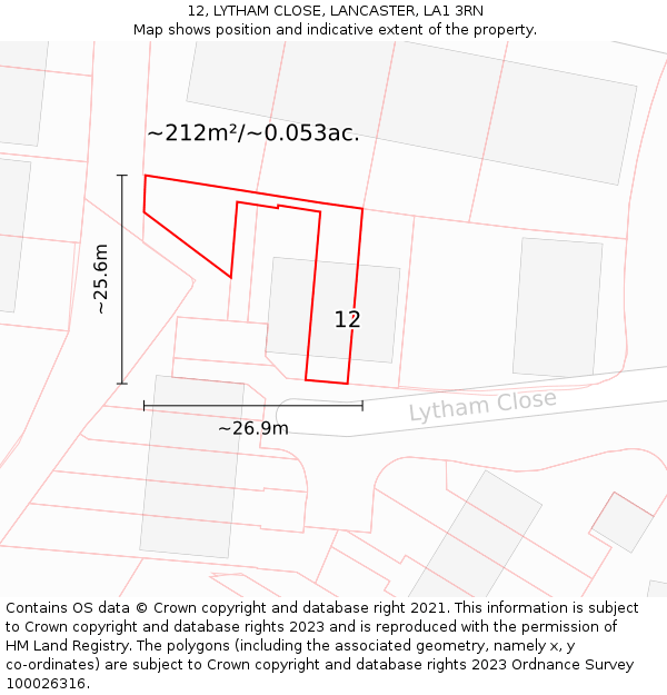 12, LYTHAM CLOSE, LANCASTER, LA1 3RN: Plot and title map
