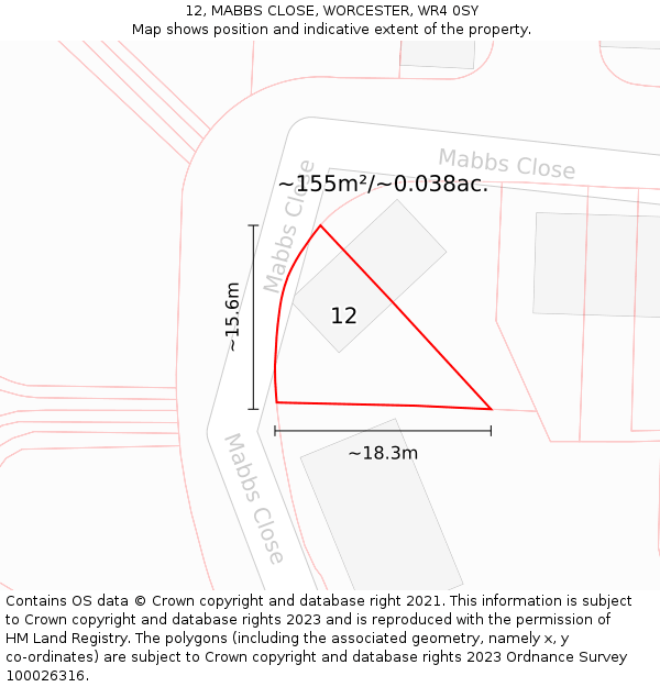 12, MABBS CLOSE, WORCESTER, WR4 0SY: Plot and title map
