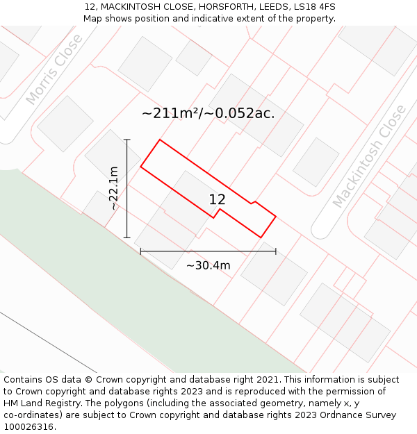 12, MACKINTOSH CLOSE, HORSFORTH, LEEDS, LS18 4FS: Plot and title map