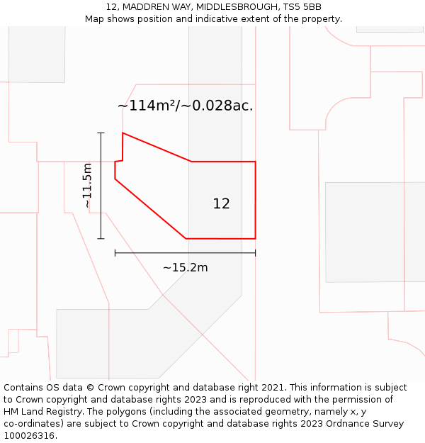 12, MADDREN WAY, MIDDLESBROUGH, TS5 5BB: Plot and title map