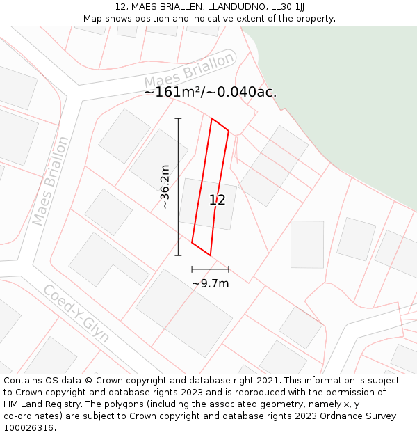 12, MAES BRIALLEN, LLANDUDNO, LL30 1JJ: Plot and title map