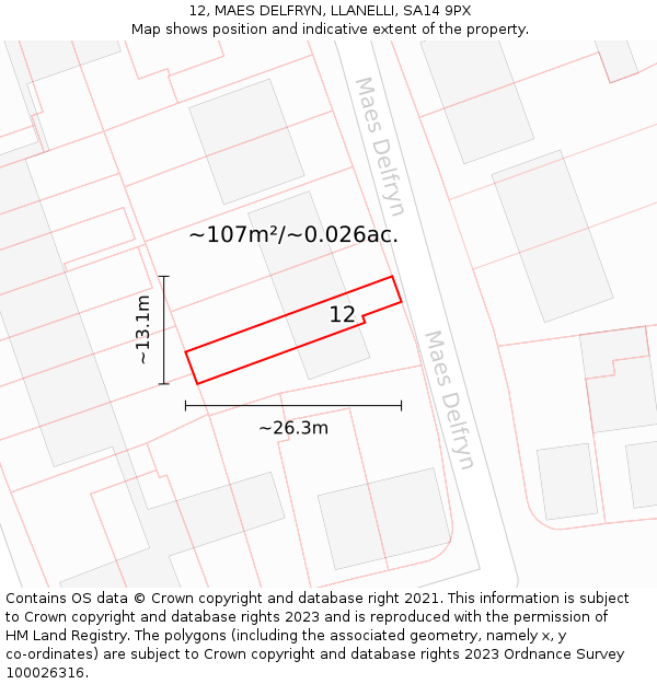 12, MAES DELFRYN, LLANELLI, SA14 9PX: Plot and title map