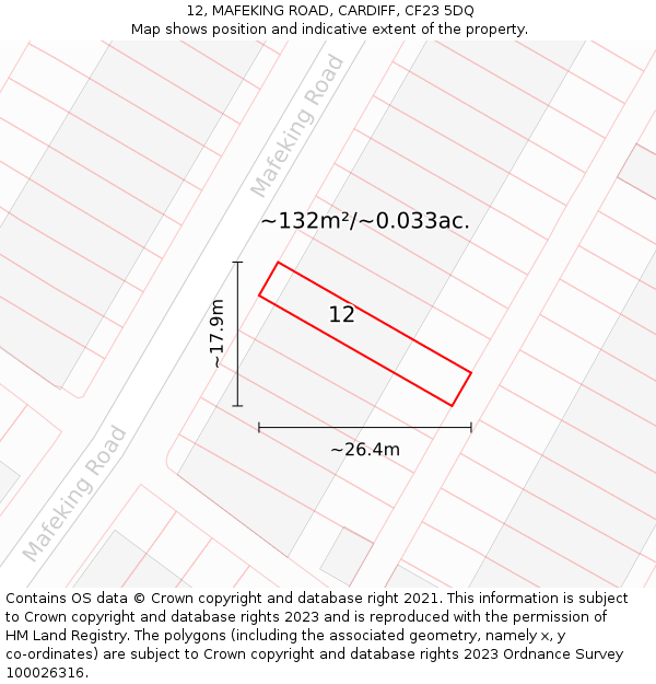 12, MAFEKING ROAD, CARDIFF, CF23 5DQ: Plot and title map