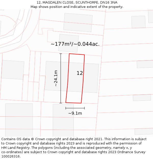 12, MAGDALEN CLOSE, SCUNTHORPE, DN16 3NA: Plot and title map