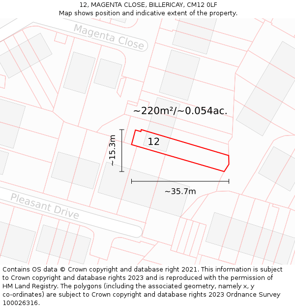 12, MAGENTA CLOSE, BILLERICAY, CM12 0LF: Plot and title map