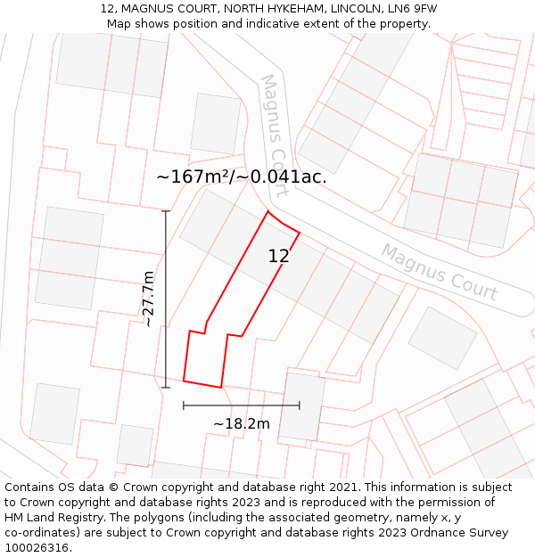12, MAGNUS COURT, NORTH HYKEHAM, LINCOLN, LN6 9FW: Plot and title map