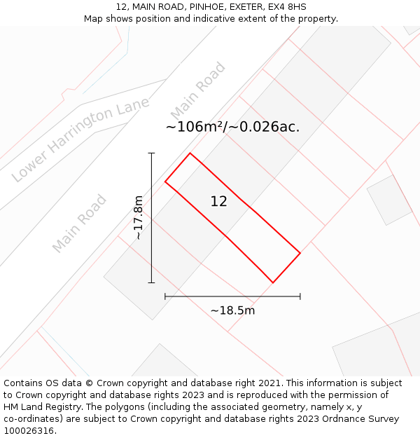 12, MAIN ROAD, PINHOE, EXETER, EX4 8HS: Plot and title map