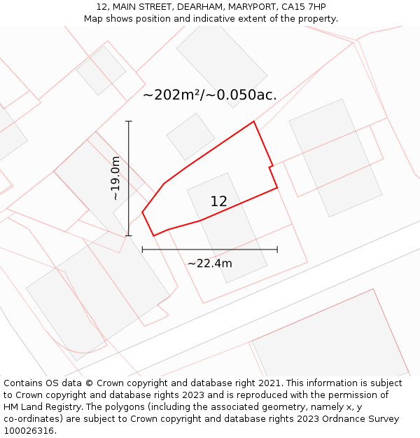 12, MAIN STREET, DEARHAM, MARYPORT, CA15 7HP: Plot and title map