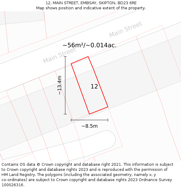 12, MAIN STREET, EMBSAY, SKIPTON, BD23 6RE: Plot and title map