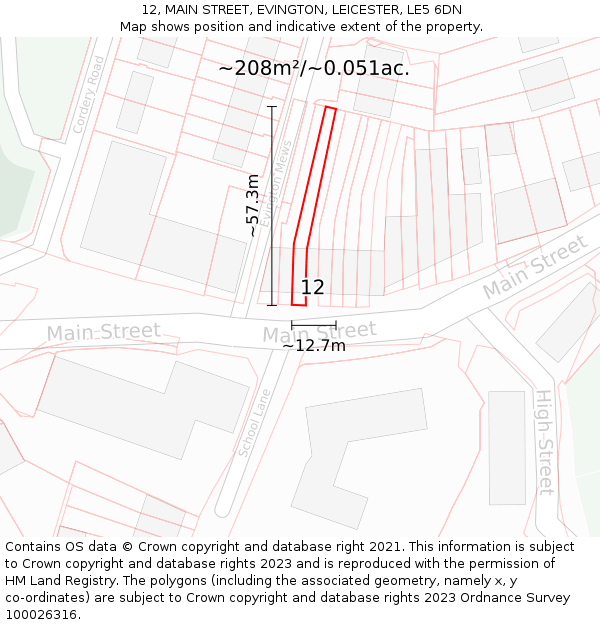 12, MAIN STREET, EVINGTON, LEICESTER, LE5 6DN: Plot and title map
