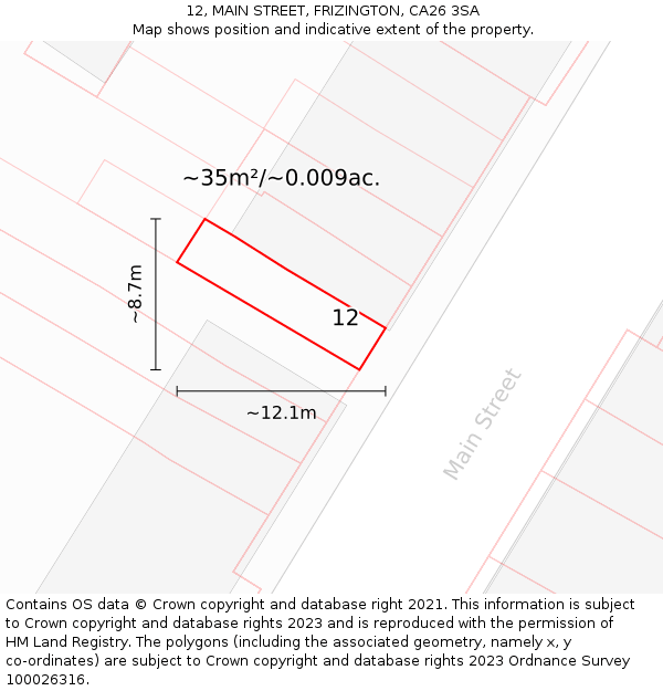 12, MAIN STREET, FRIZINGTON, CA26 3SA: Plot and title map