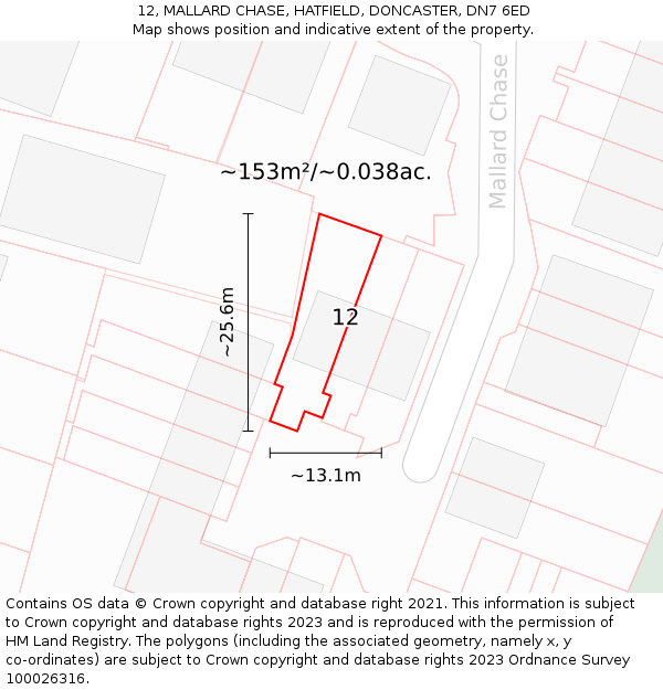 12, MALLARD CHASE, HATFIELD, DONCASTER, DN7 6ED: Plot and title map