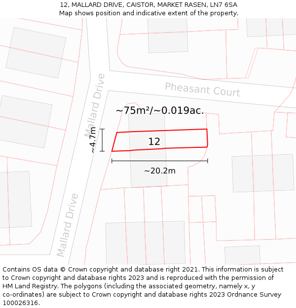 12, MALLARD DRIVE, CAISTOR, MARKET RASEN, LN7 6SA: Plot and title map