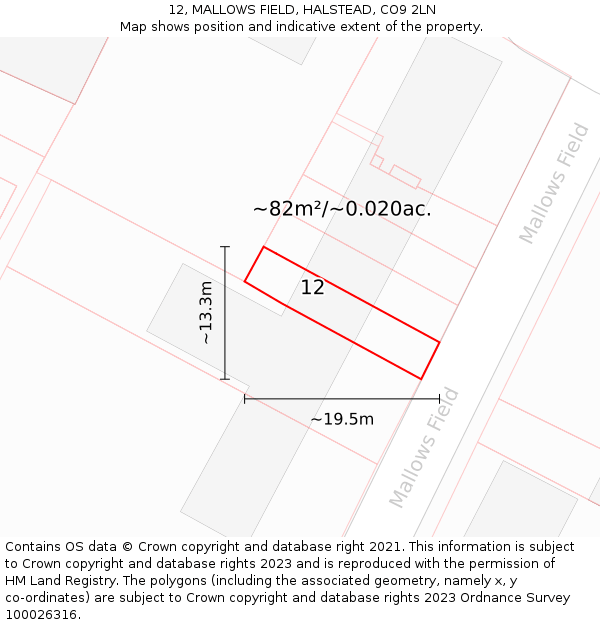 12, MALLOWS FIELD, HALSTEAD, CO9 2LN: Plot and title map