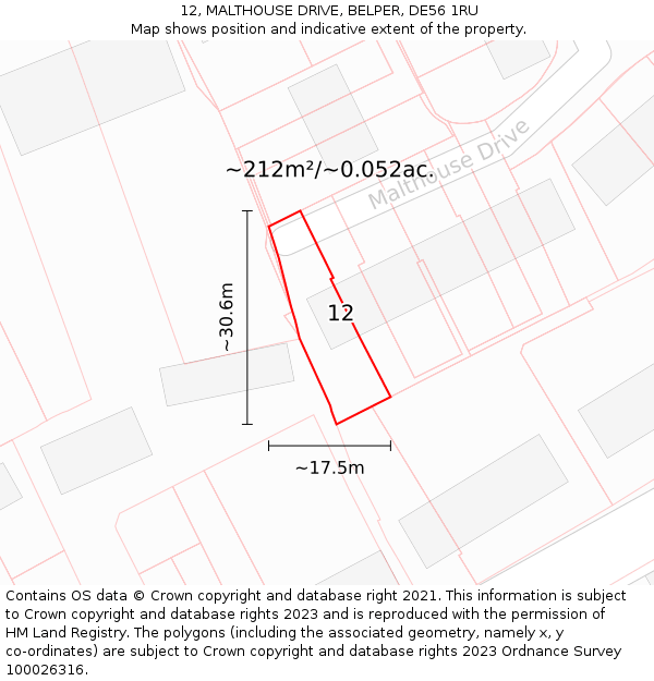 12, MALTHOUSE DRIVE, BELPER, DE56 1RU: Plot and title map