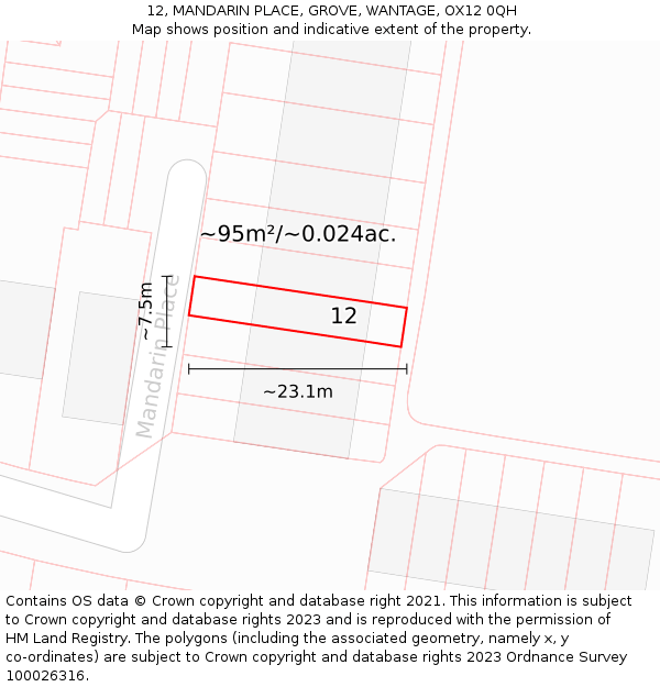 12, MANDARIN PLACE, GROVE, WANTAGE, OX12 0QH: Plot and title map