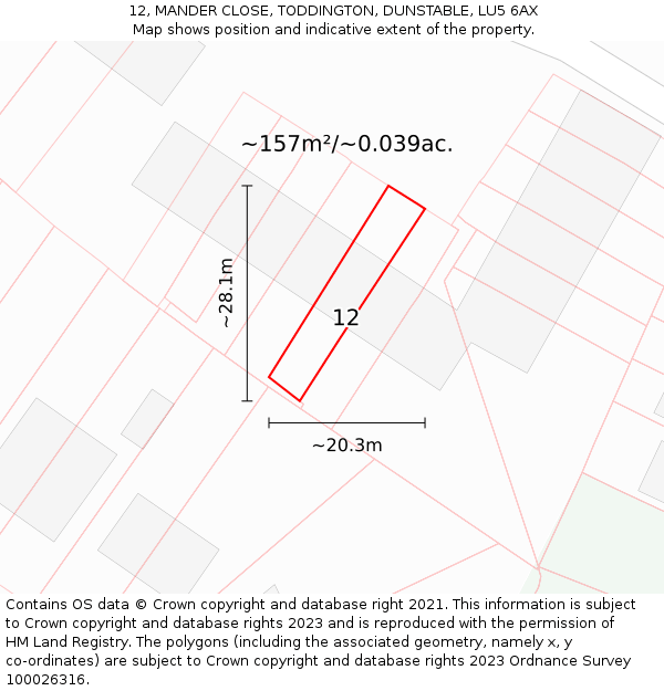 12, MANDER CLOSE, TODDINGTON, DUNSTABLE, LU5 6AX: Plot and title map