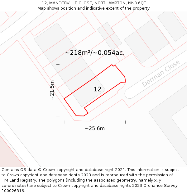 12, MANDERVILLE CLOSE, NORTHAMPTON, NN3 6QE: Plot and title map